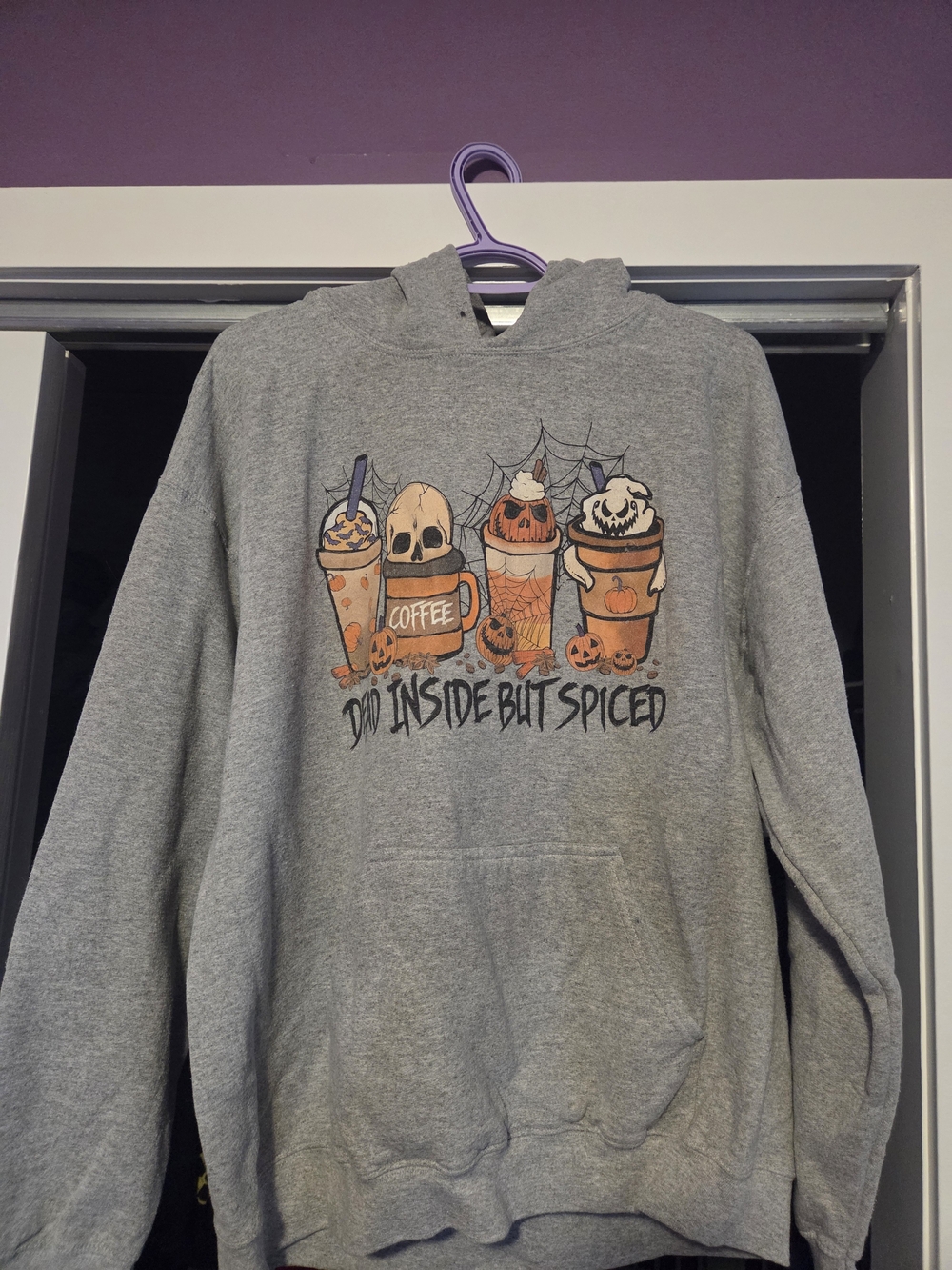 Gildan Gray 'Dead Inside But Spiced' Graphic Pullover Hoodie